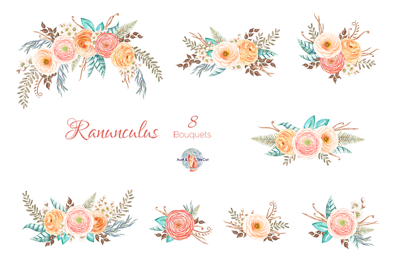 Ranunculus Watercolor in Illustrations - product preview 1
