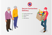 Isometric contactless deliveryman in