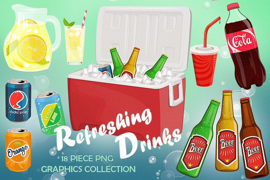 Refreshing Drinks Graphics Set in Illustrations - product preview 8
