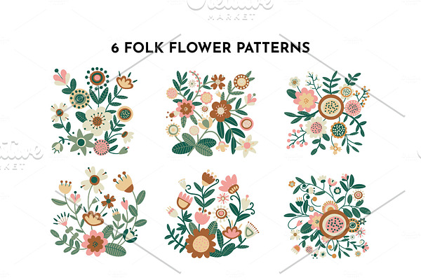 Folk Flower Pattern Set