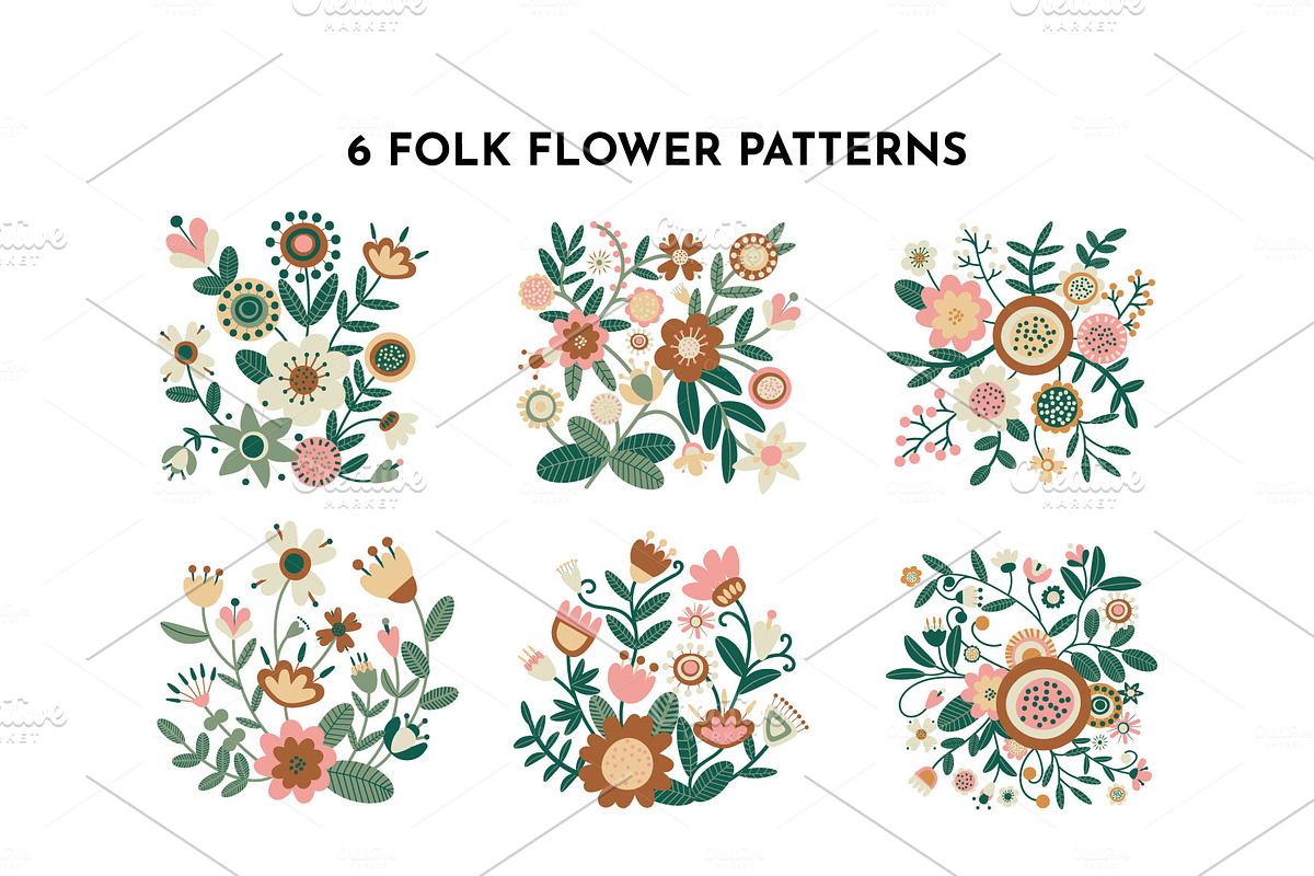 Folk Flower Pattern Set in Graphics - product preview 8