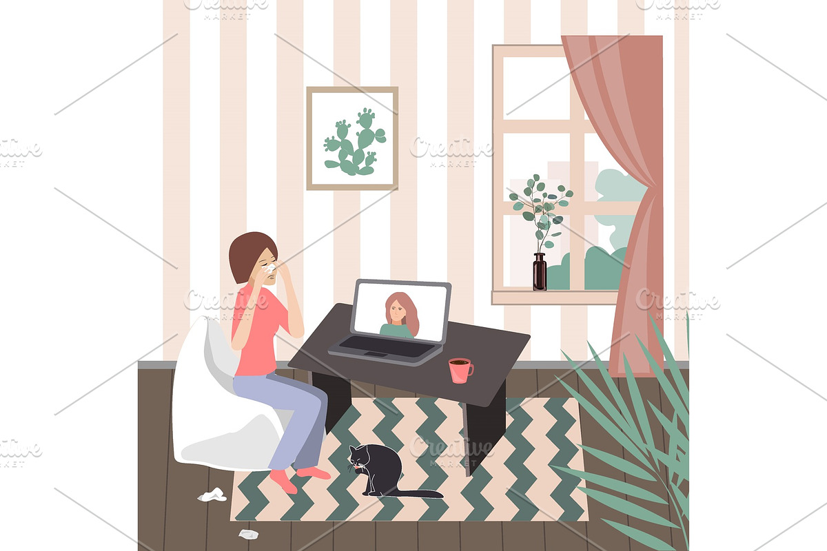 Crying woman seating at her desk in in Illustrations - product preview 8
