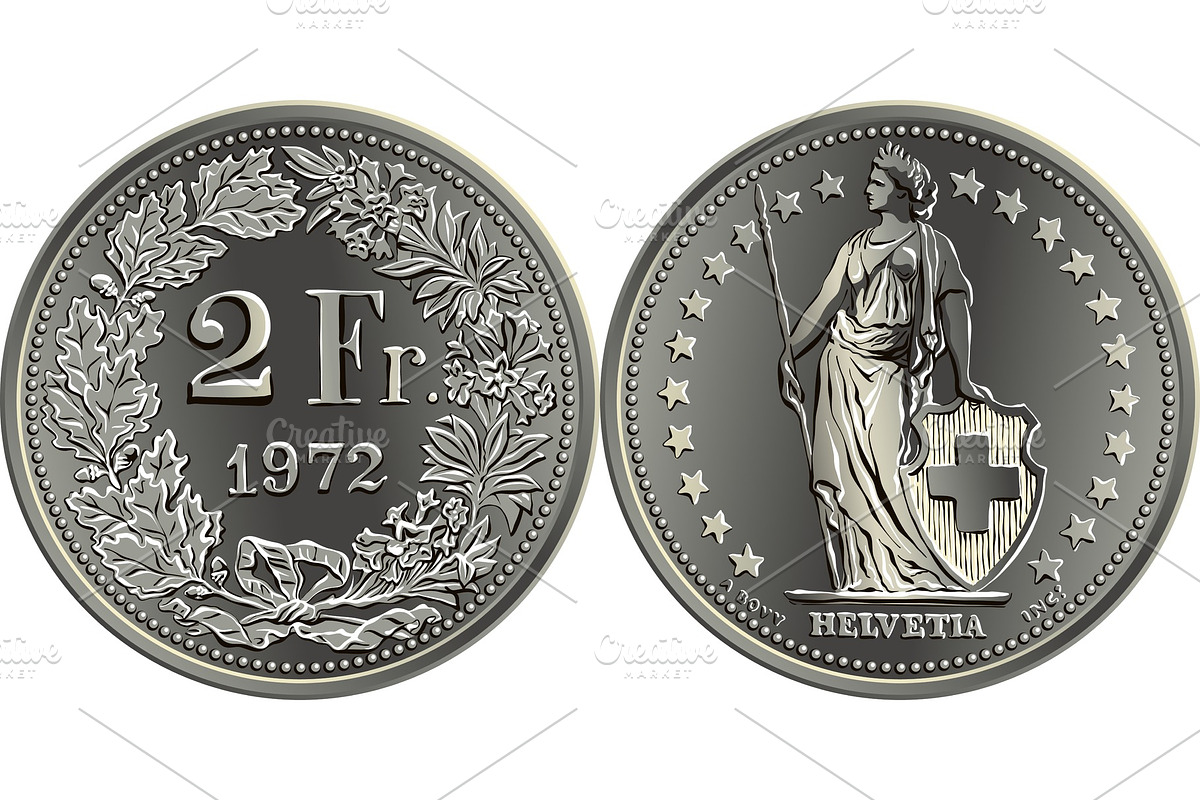 Swiss money 2 francs silver coin in Illustrations - product preview 8