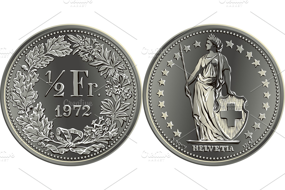 Swiss money 50 centimes silver coin in Illustrations - product preview 8
