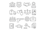 Law line icons set on white
