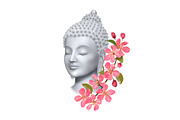 Buddha face with pink cherry flowers