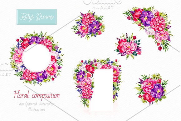 Pink Flora. Watercolor in Illustrations - product preview 2