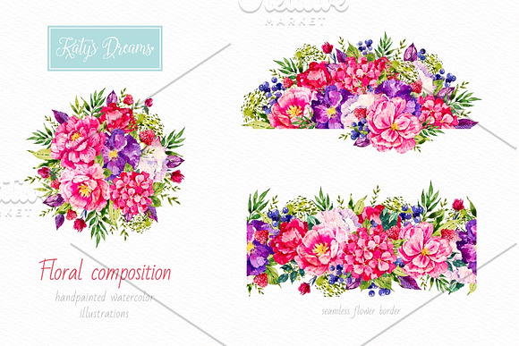 Pink Flora. Watercolor in Illustrations - product preview 4