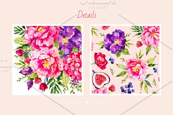 Pink Flora. Watercolor in Illustrations - product preview 6