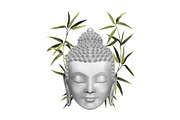 Buddha face with green bamboo
