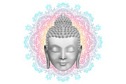 Buddha face and round color mandala