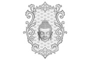 Buddha Head on Floral Pattern
