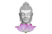Buddha face with pink lotus flower