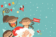 Santa and monkeys take a selfie