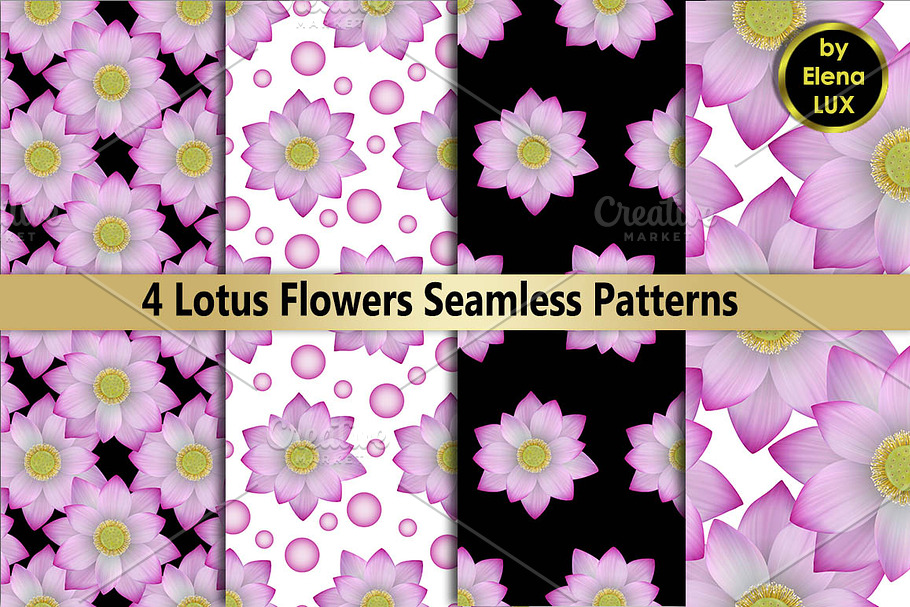 Pink lotus seamless patterns set in Patterns - product preview 8