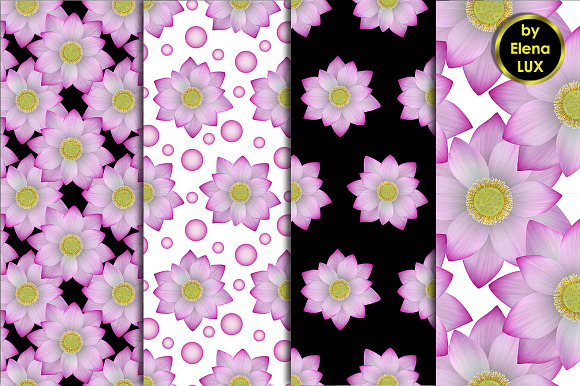 Pink lotus seamless patterns set in Patterns - product preview 1