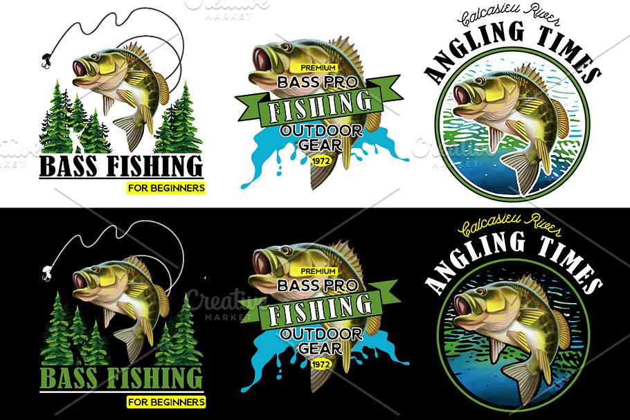 Bass Fishing Emblems in Illustrations - product preview 8
