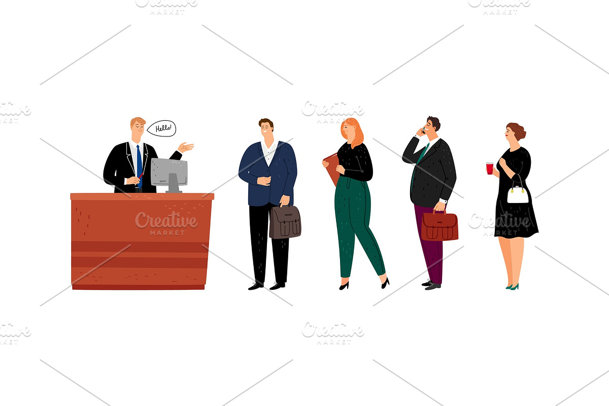 People queue on reception in Illustrations - product preview 8