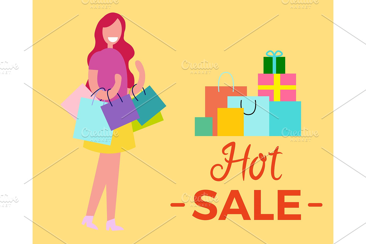 Hot Sale Woman with Bags Vector in Textures - product preview 8