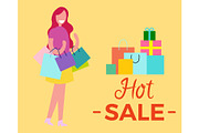 Hot Sale Woman with Bags Vector