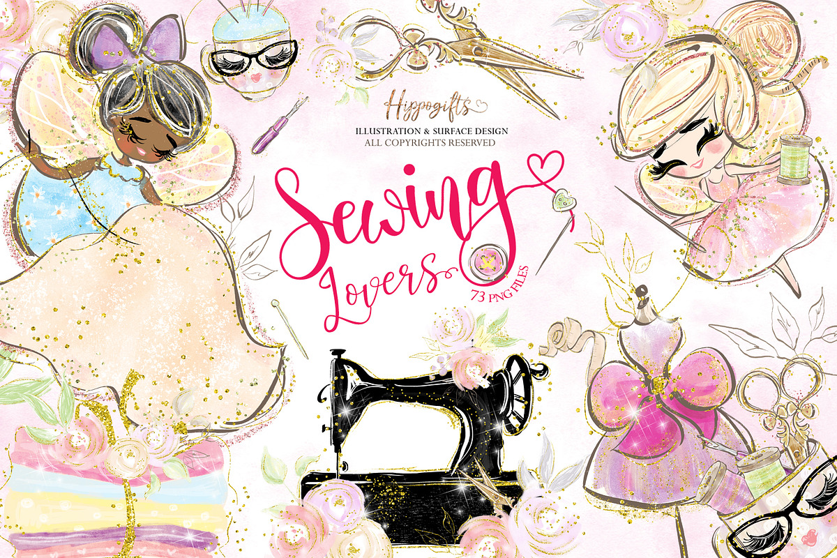 Sewing lovers clipart in Illustrations - product preview 8