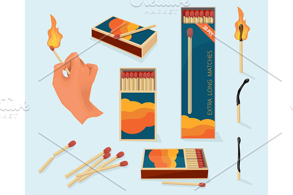 Burning matches. Safety packages for