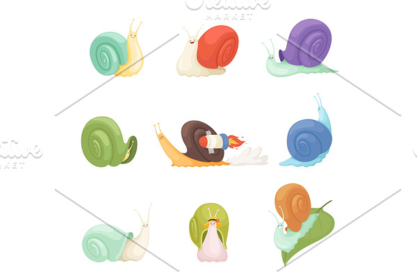 Snails cartoon. Characters funny