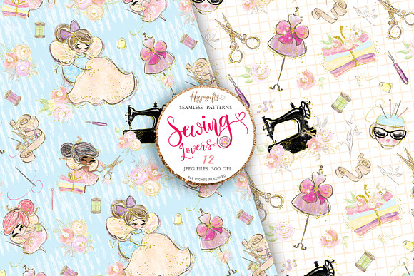 Sewing lovers seamless patterns in Patterns - product preview 2