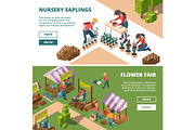 Local markets isometric. Farmers and