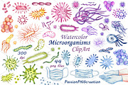 Watercolor microorganisms clipart