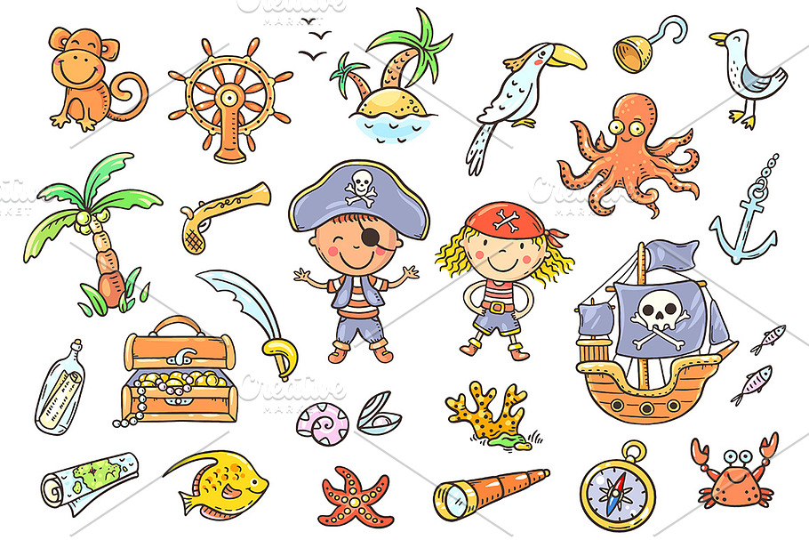 A set of pirate cliparts in Illustrations - product preview 8