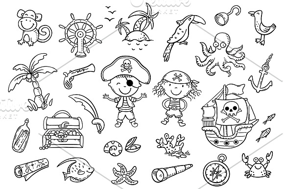 A set of pirate cliparts in Illustrations - product preview 1