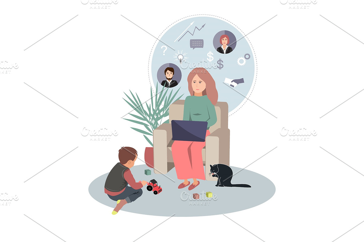 Businesswoman in home clothes in Illustrations - product preview 8