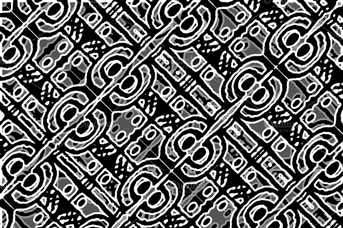 Linear Black and White Ethnic Seamle in Illustrations - product preview 8