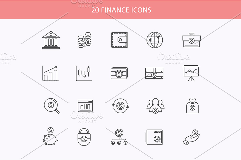 Set of thin lines financial icons in Graphics - product preview 8