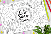 Cute swan set Coloring book page for
