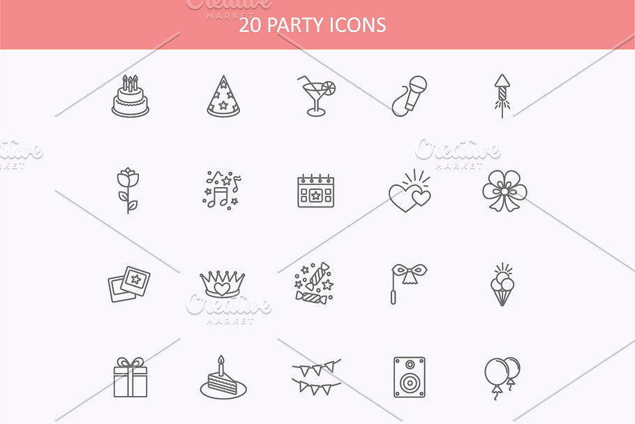 Outline web icons set - Party in Graphics - product preview 8