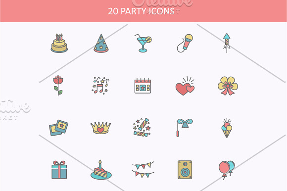 Outline web icons set - Party in Graphics - product preview 1