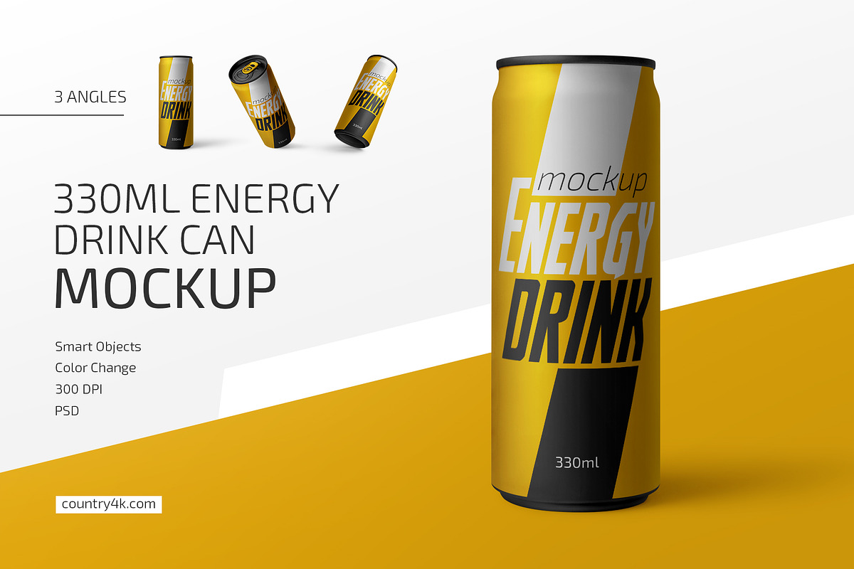 330ml Energy Drink Can Mockup Set in Product Mockups - product preview 8