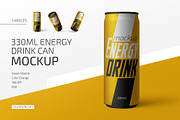 330ml Energy Drink Can Mockup Set