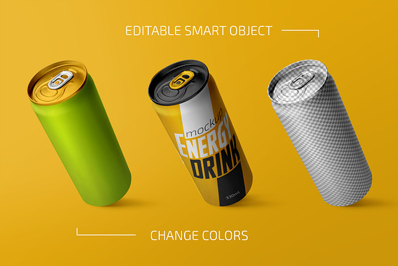 330ml Energy Drink Can Mockup Set in Product Mockups - product preview 1