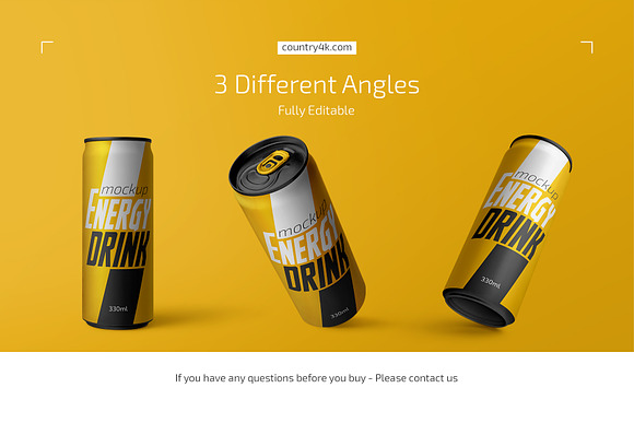 330ml Energy Drink Can Mockup Set in Product Mockups - product preview 3