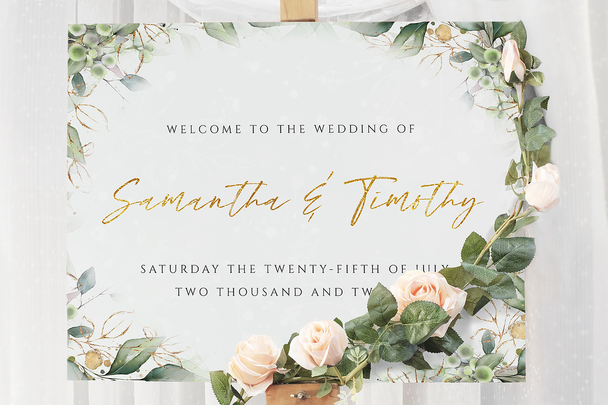 Green & Gold Wedding Welcome Sign in Wedding Templates - product preview 8