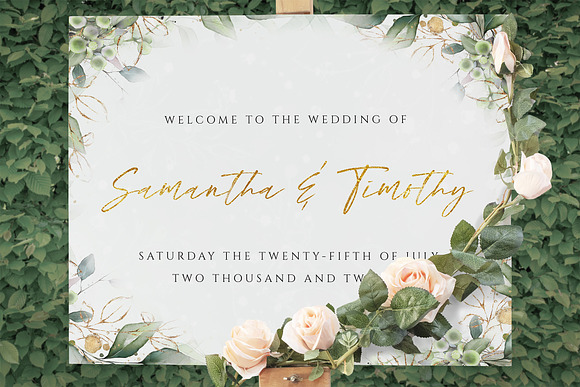 Green & Gold Wedding Welcome Sign in Wedding Templates - product preview 1