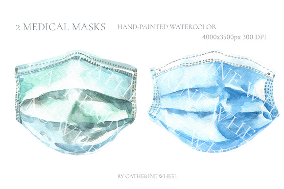 Watercolor Medical Mask Illustration in Illustrations - product preview 2