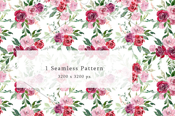 Watercolor Red Blush Pink Flowers in Illustrations - product preview 2