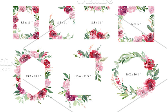 Watercolor Red Blush Pink Flowers in Illustrations - product preview 4