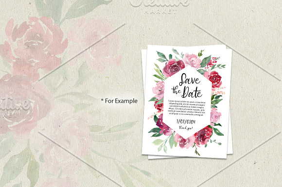 Watercolor Red Blush Pink Flowers in Illustrations - product preview 5