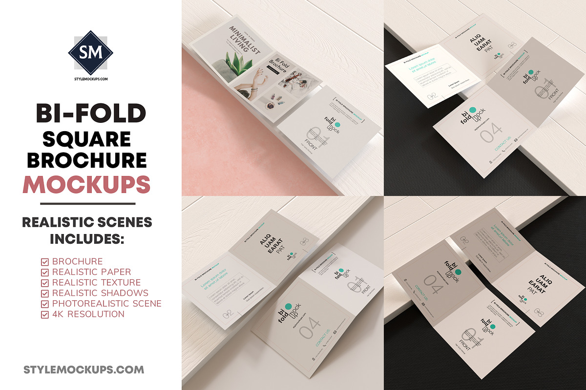 Bi-Fold Square Brochure Mockups in Print Mockups - product preview 8
