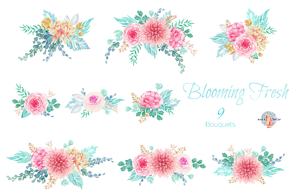 Blooming Fresh Watercolor Clipart in Illustrations - product preview 1
